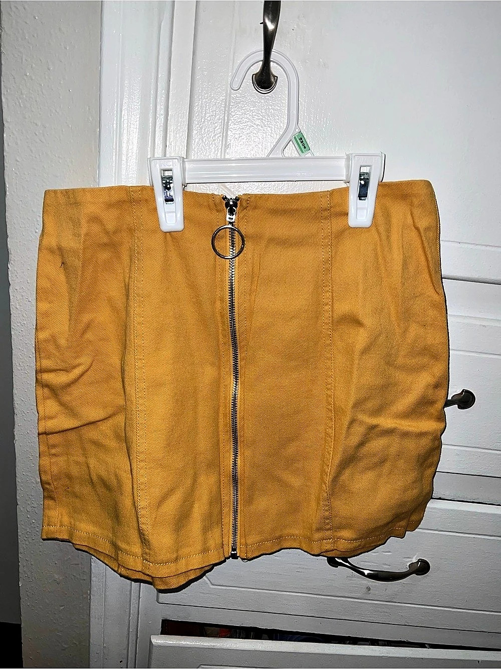 Yellow Frontzip Ring Pull Mini Skirt